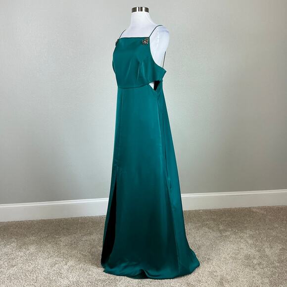 Sachin & Babi Satin Cut Out A-Line Long Evening Gown Green Size 10 Formal Dress - Picture 5 of 13